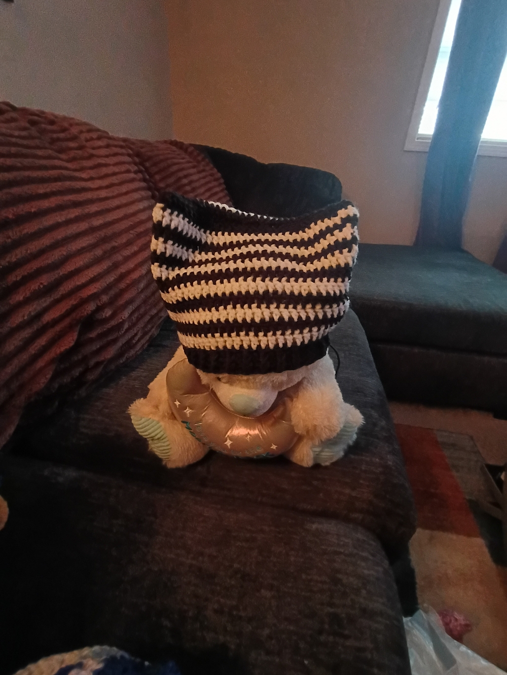Striped Black & White  Crochet Beanie